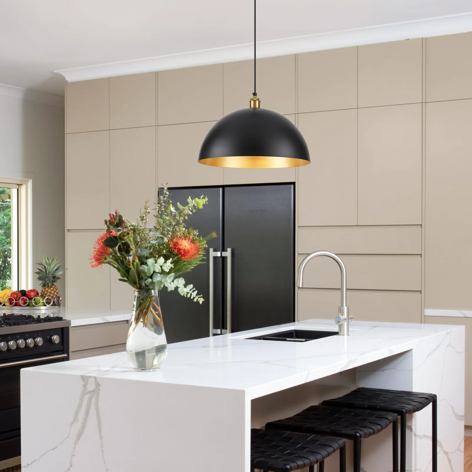 16" Black Vintage Large Dome Pendant Light 2-Pack - Image 6