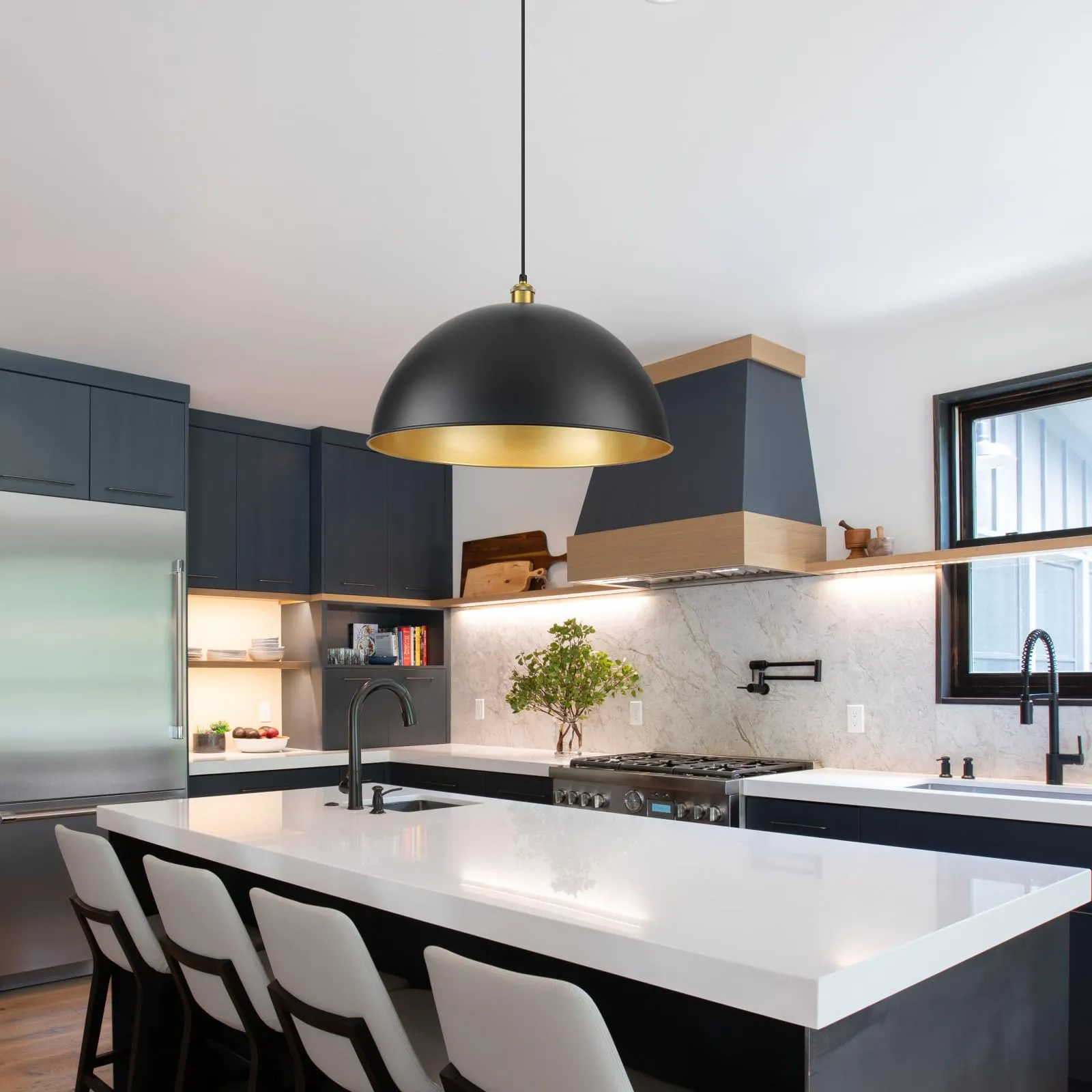 20" Black Vintage Large Farmhouse Pendant Light 2-Pack - Image 7