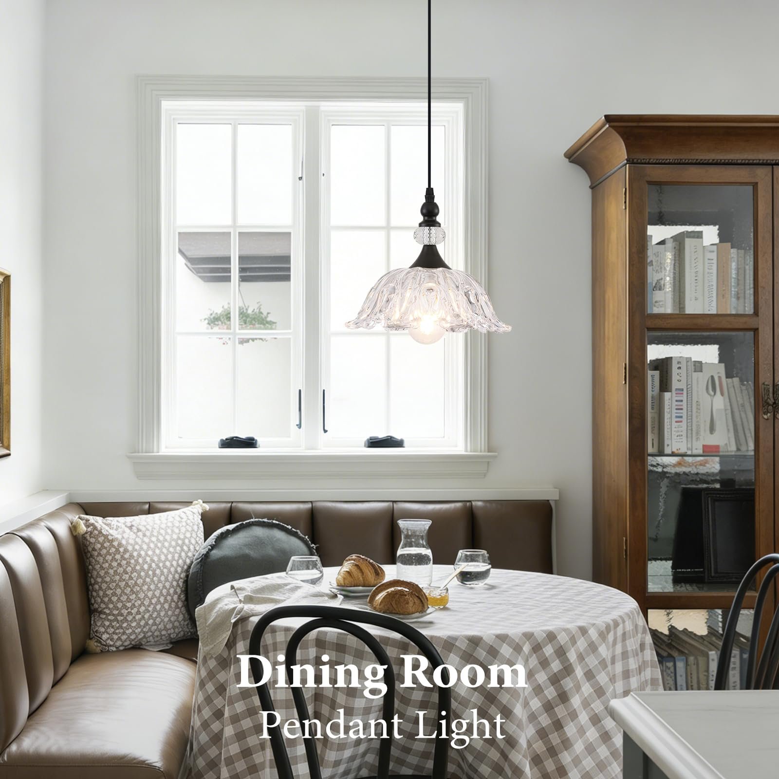 Vintage Black Pendant Light with Glass Shade - Image 4