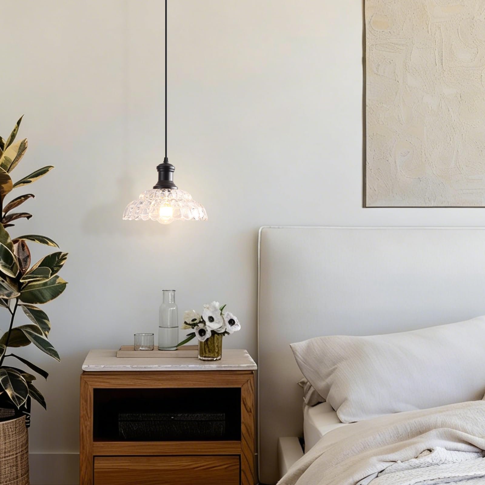 Black Vintage Pendant Light with Flower Glass Shade - Image 4