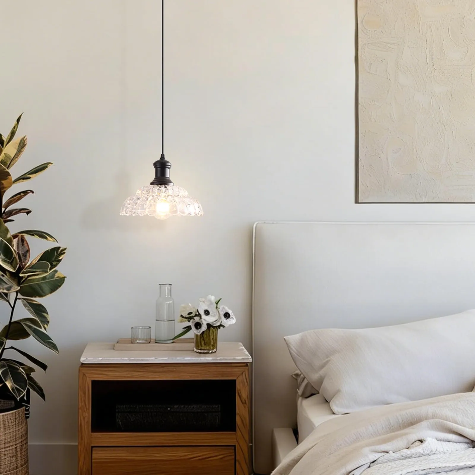 Black Vintage Pendant Light with Flower Glass Shade - Image 4