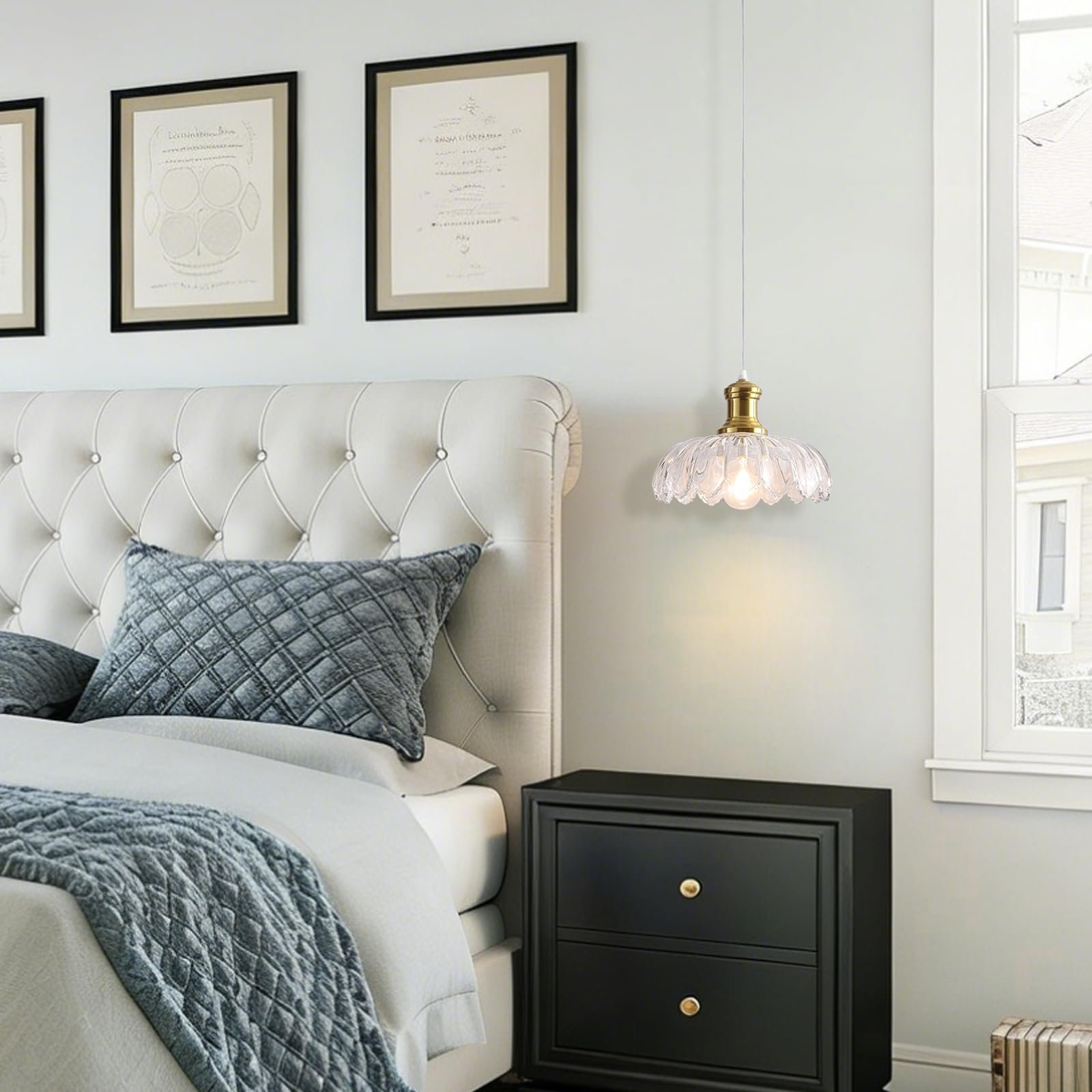 Gold Vintage Farmhouse Pendant Light with Clear Glass Shade - Image 4