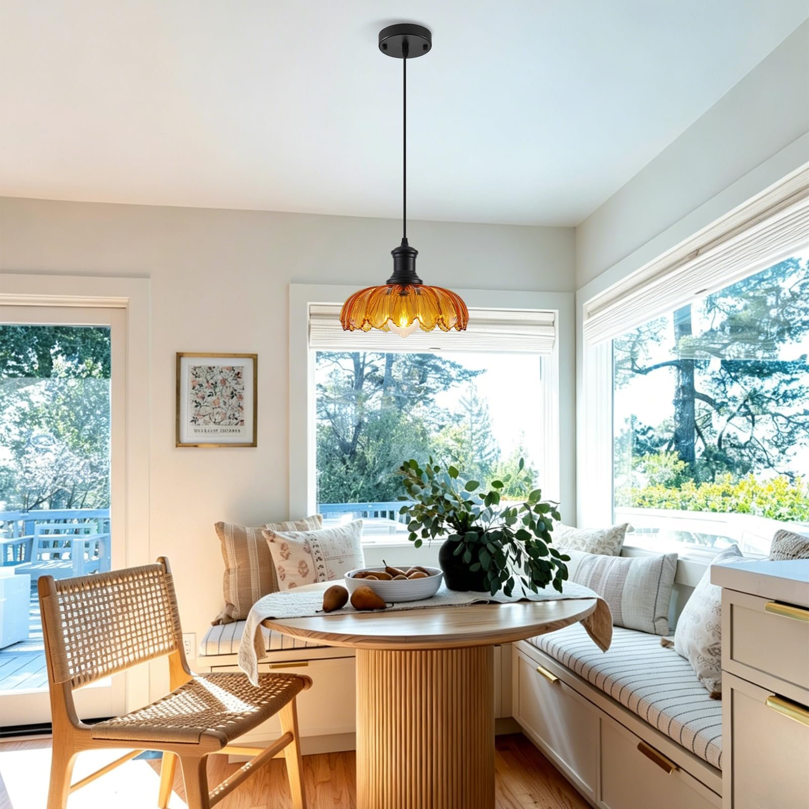 Orange Vintage Pendant Light with Glass Shade - Image 4