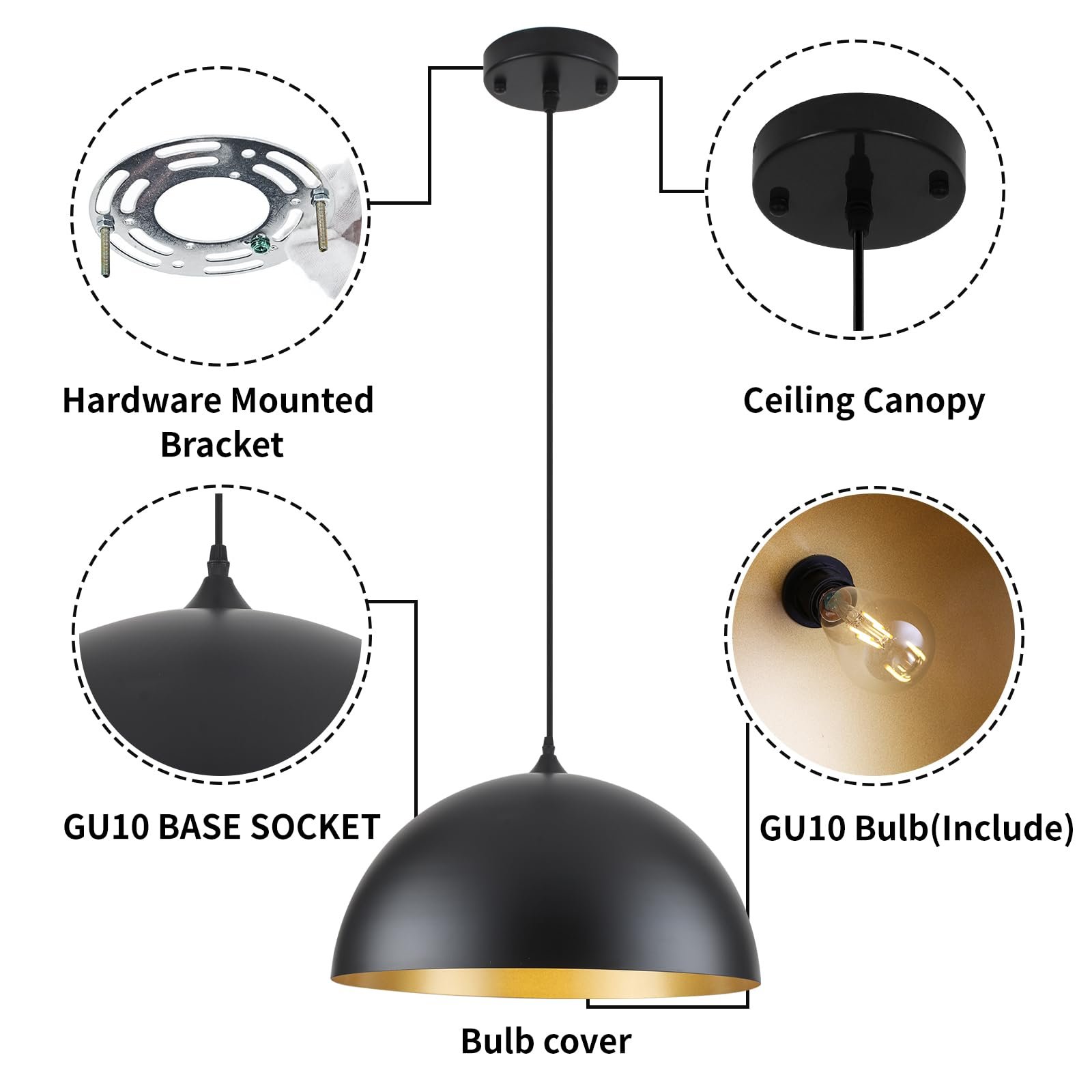 19.7" Black Large Oversized Modern Farmhouse Pendant Light 2-Pack - Image 3