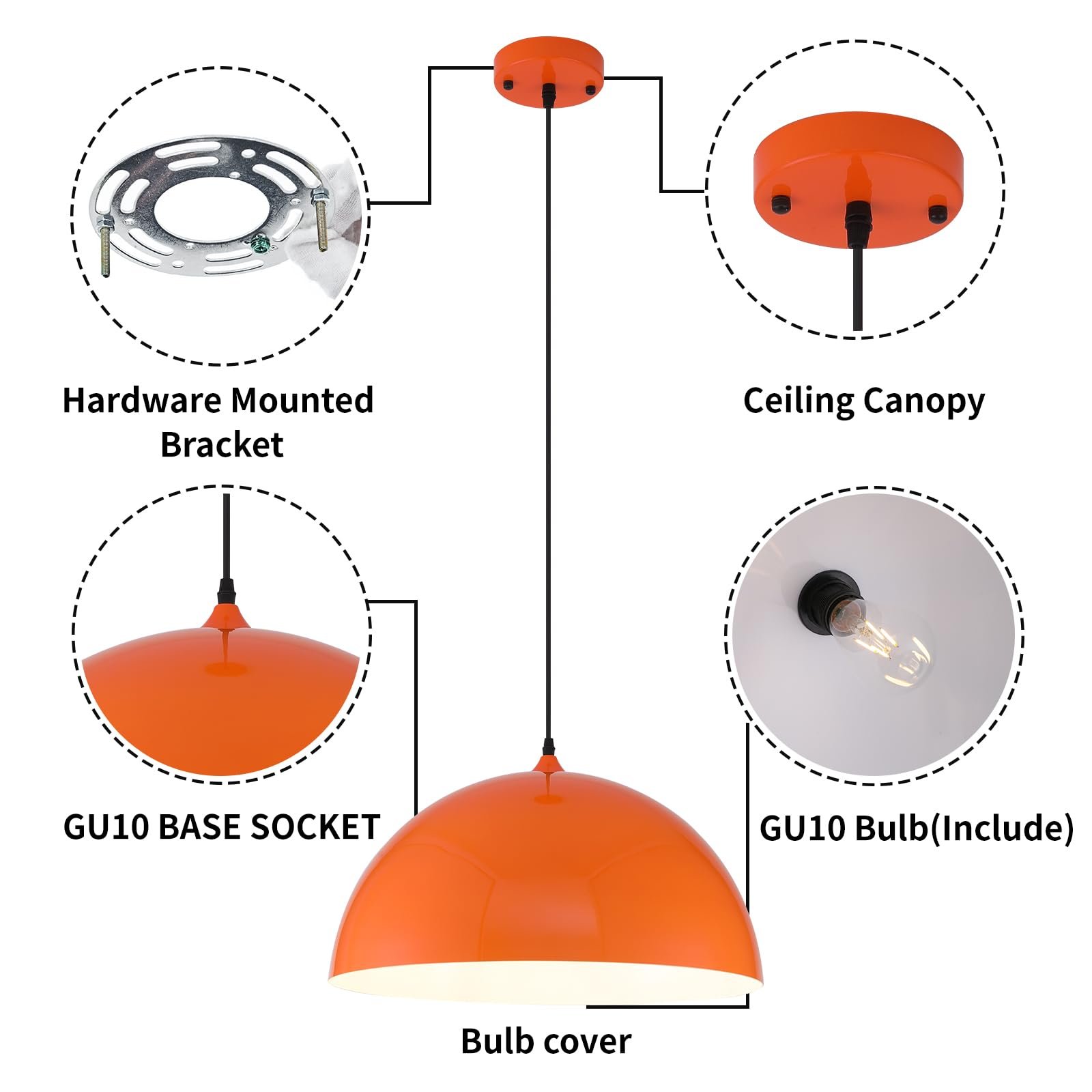 19.7" Orange Oversized Farmhouse Pendant Light 2-Pack - Image 7
