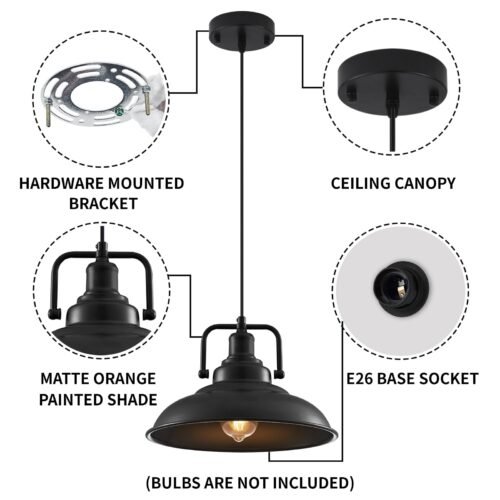12.5" Black Modern Farmhouse Pendant Light 2-Pack