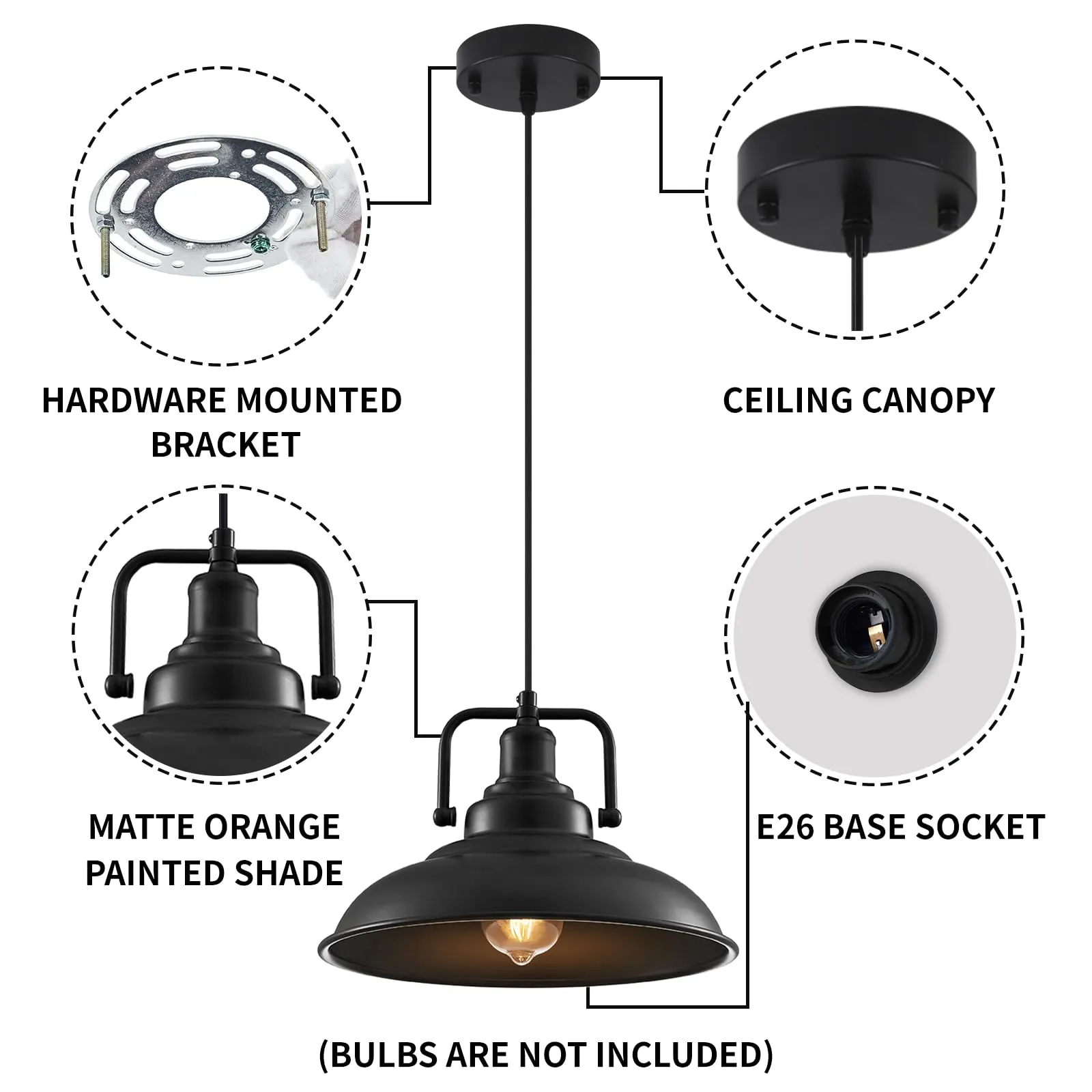 12.5" Black Modern Farmhouse Pendant Light 2-Pack - Image 2