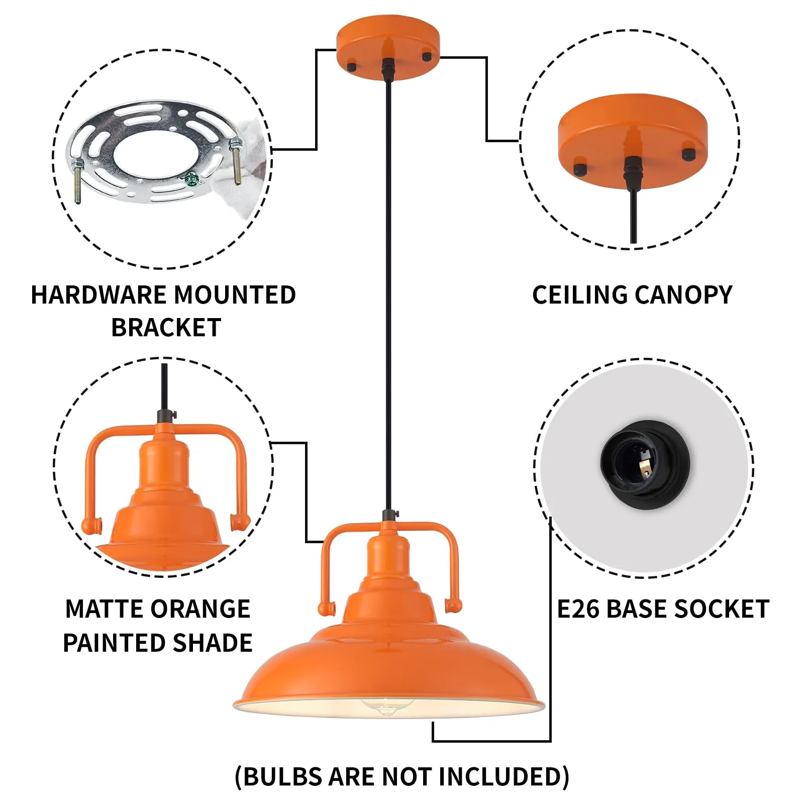 12.5" Orange Modern Farmhouse Pendant Light 2-Pack - Image 4