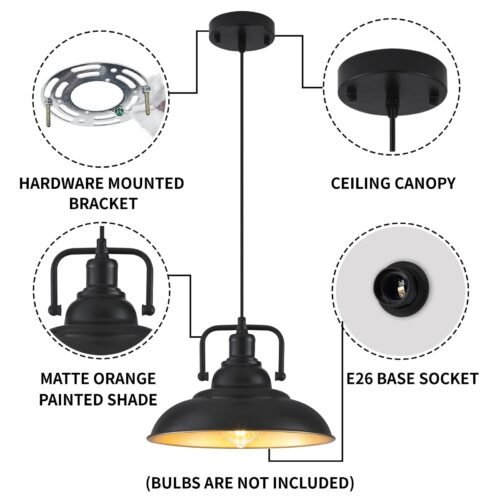 12.5" Black and Gold Farmhouse Pendant Light 2-Pack