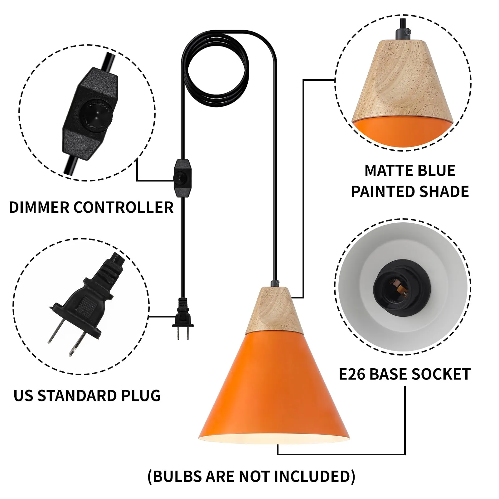 9.4" Orange Plug-in Pendant Light 2-Pack - Image 3