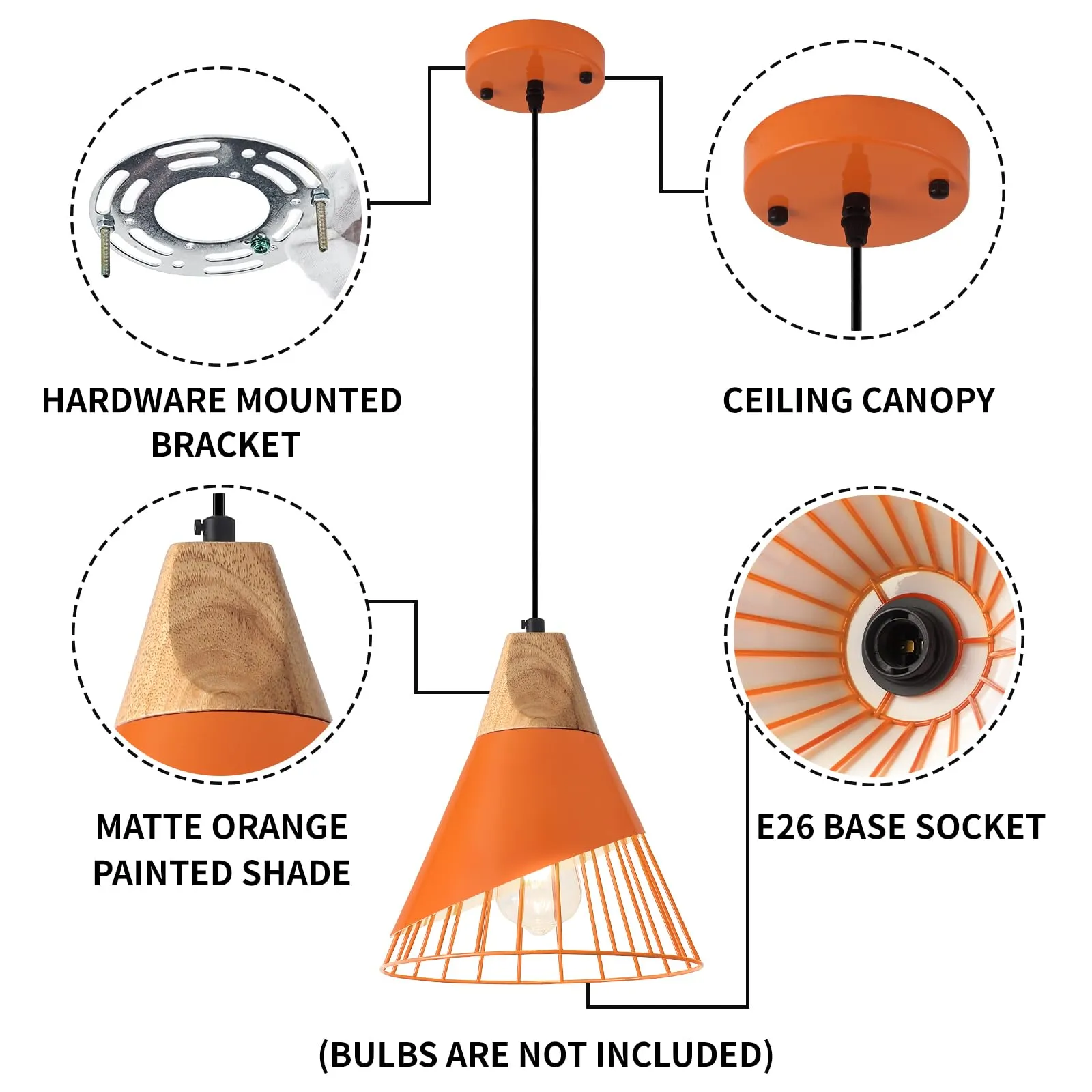 9.4" Orange Farmhouse Pendant Light 2-Pack - Image 4
