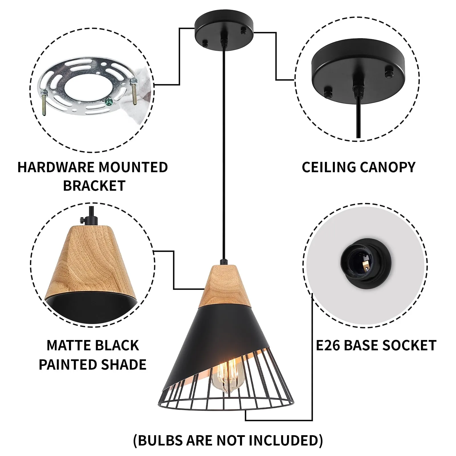 9.4" Black Modern Farmhouse Pendant Light - Image 3