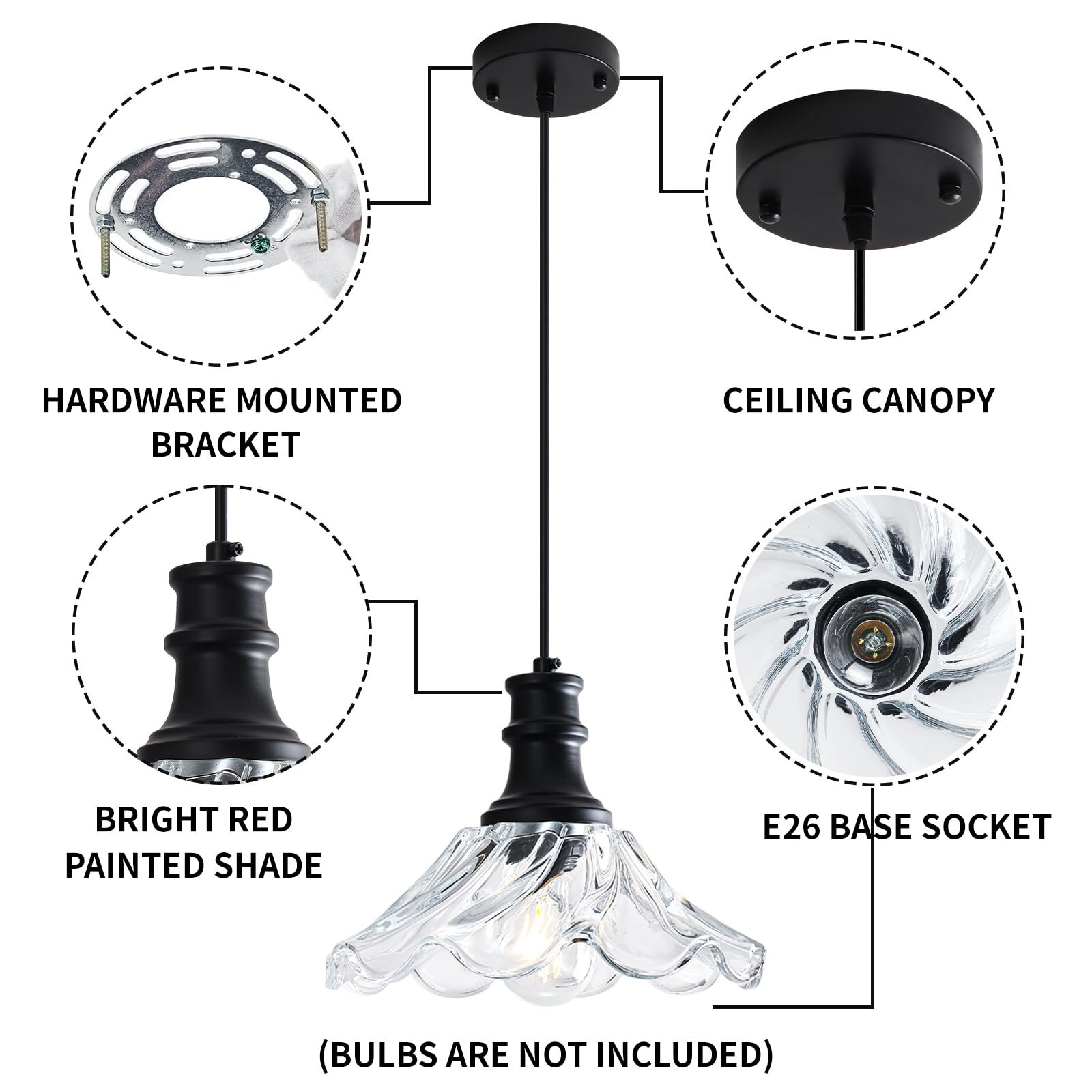 Black Modern Farmhouse Pendant Light with Clear Glass - Image 3