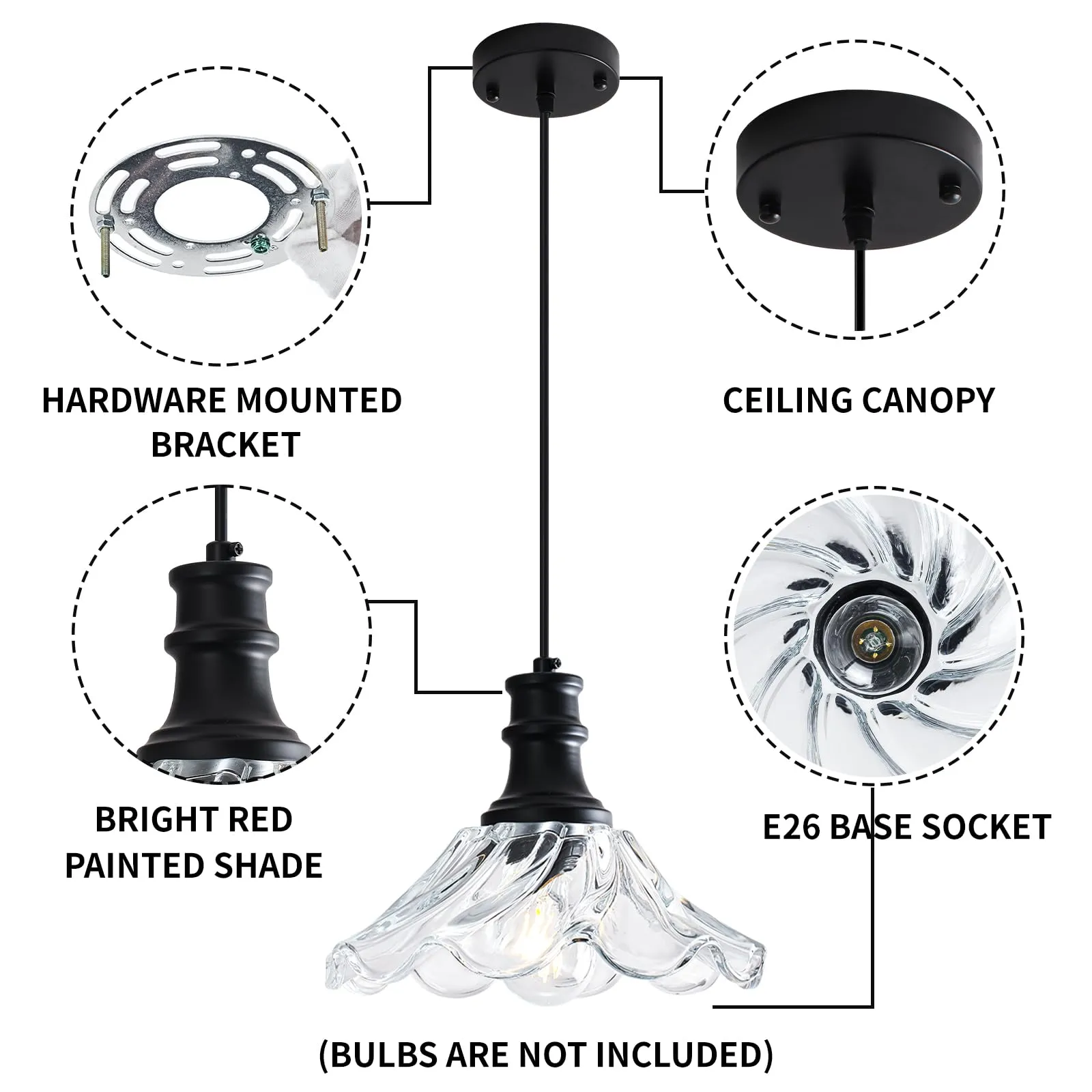 Black Modern Farmhouse Pendant Light with Clear Glass - Image 3