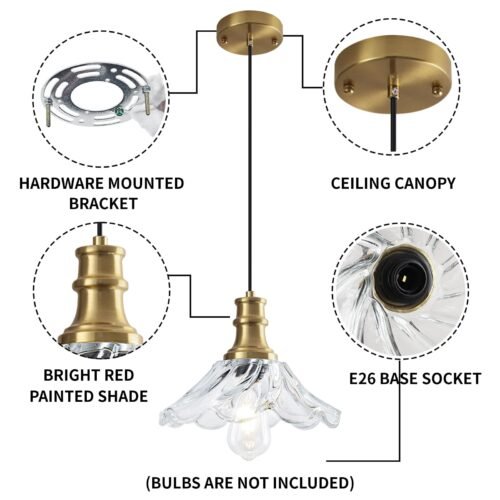 10" Gold Modern Farmhouse Pendant Light with Clear Glass 2-Pack