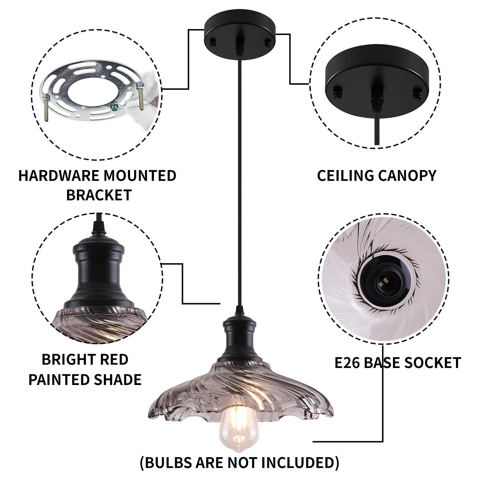 12" Black and Gray Farmhouse Pendant Light - Image 5