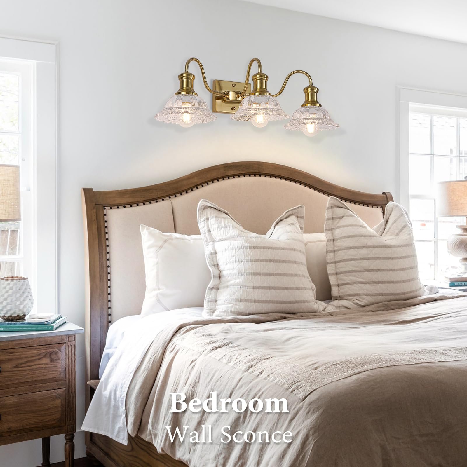 Champagne Gold 3-Light Bathroom Light with Clear Glass Shade - Image 2