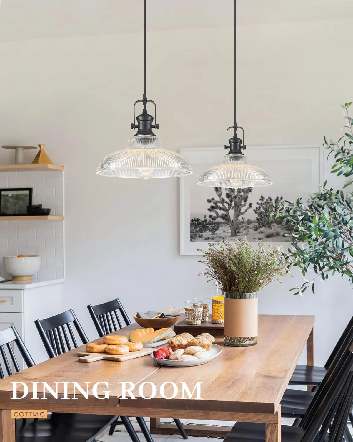 12" Black Modern Farmhouse Pendant Light 2-Pack - Image 3