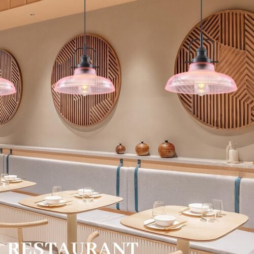 12" Pink Ribbed Glass Farmhouse Pendant Light 2-Pack