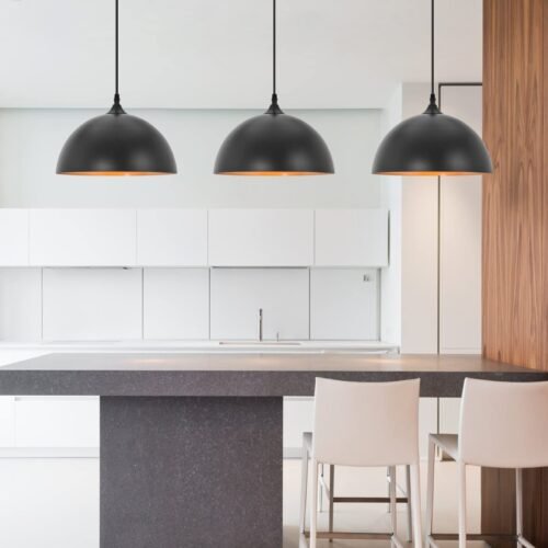 11.8" Black Dome Industrial Vintage Pendant Light 3-Pack