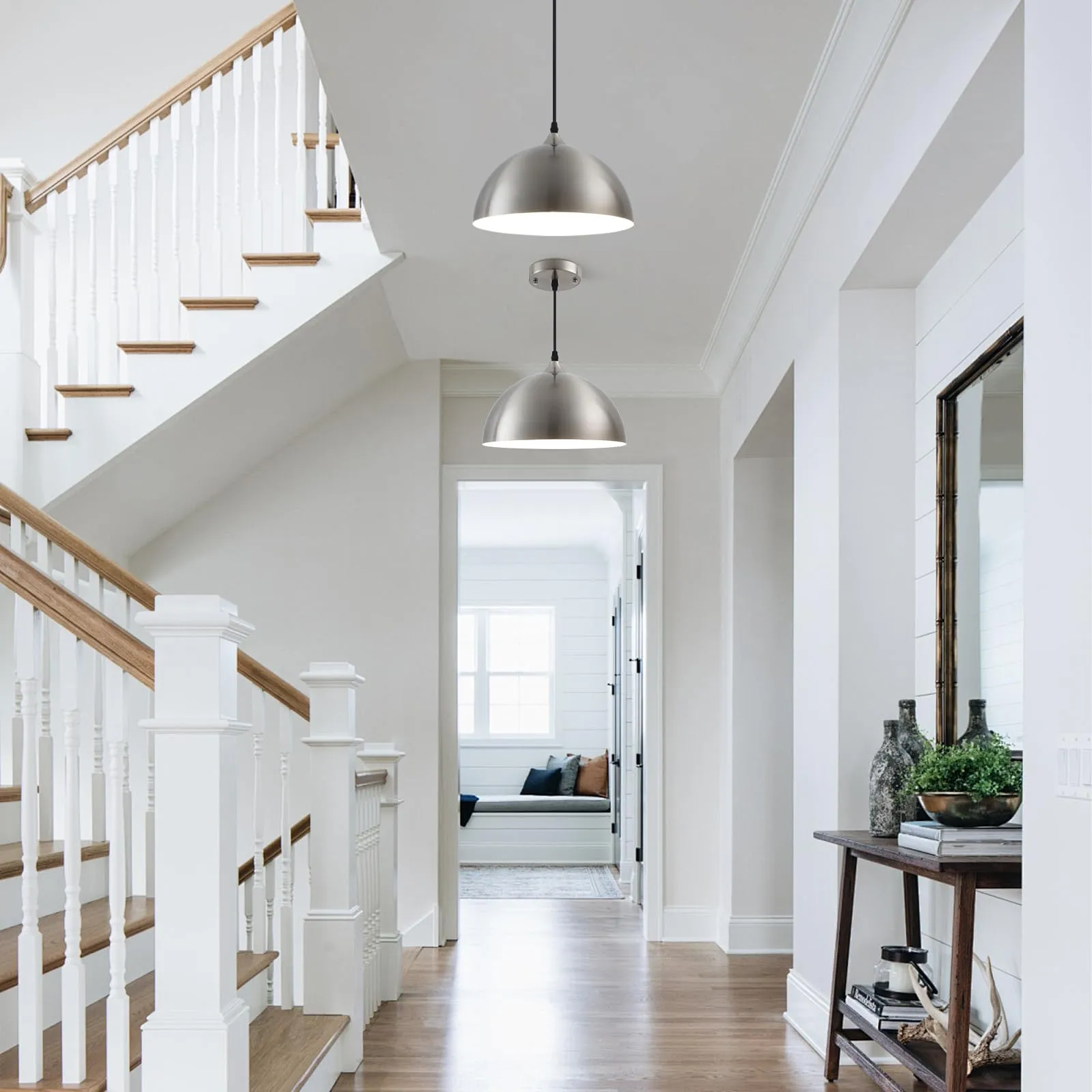 11.8" Brushed Nickel Farmhouse Dome Pendant Light 3-Pack - Image 3