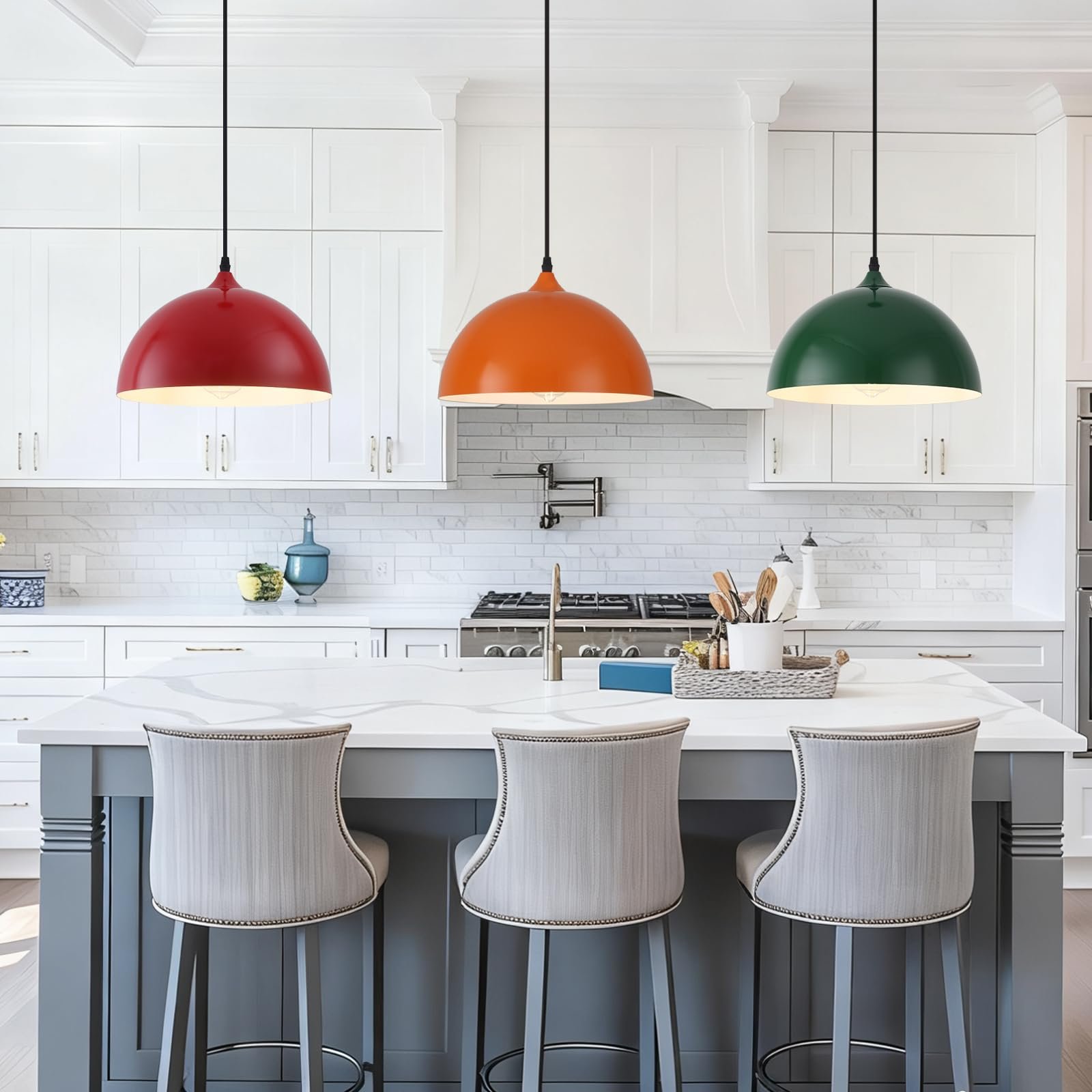 11.8" Colorful Dome Modern Pendant Light 3-Pack - Image 5