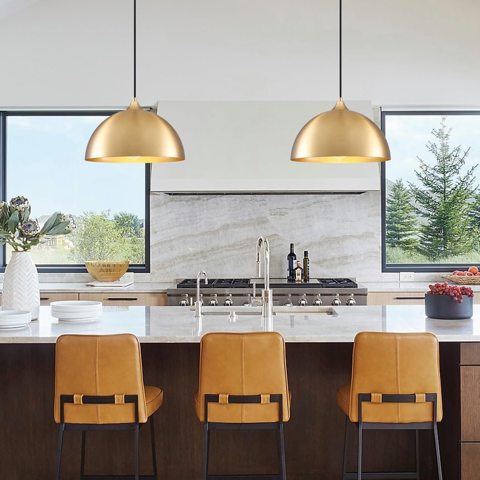 11.8" Gold Modern Farmhouse Pendant Light 2-Pack - Image 6