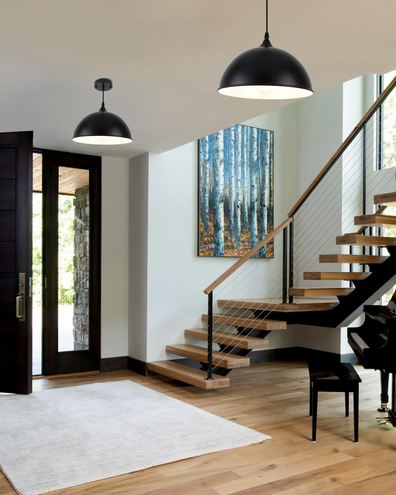11.8" Black Farmhouse Dome Pendant Light 2-Pack - Image 2