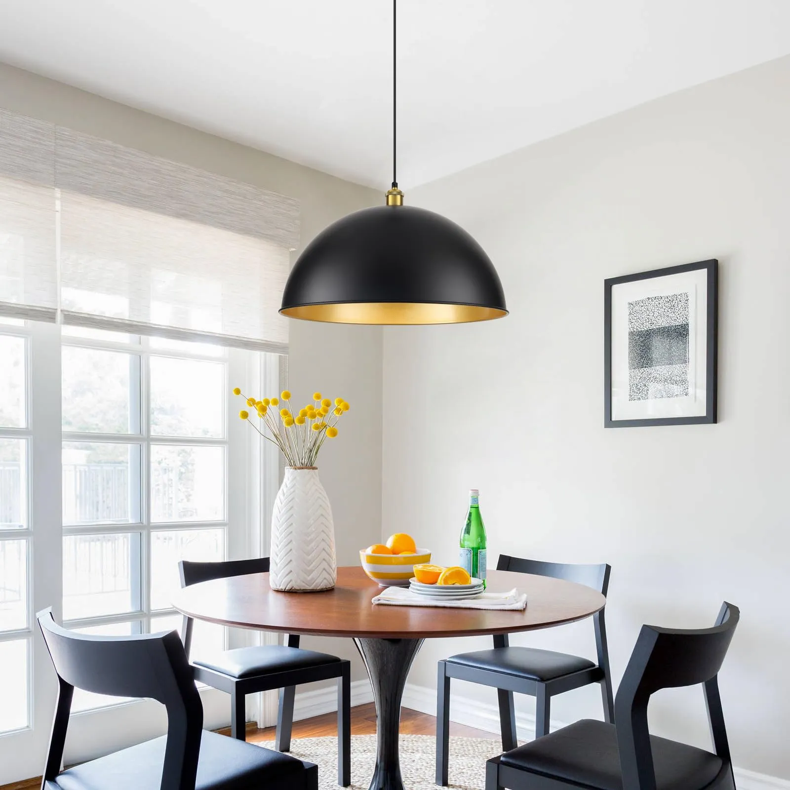 20" Black Vintage Large Farmhouse Pendant Light 2-Pack - Image 5