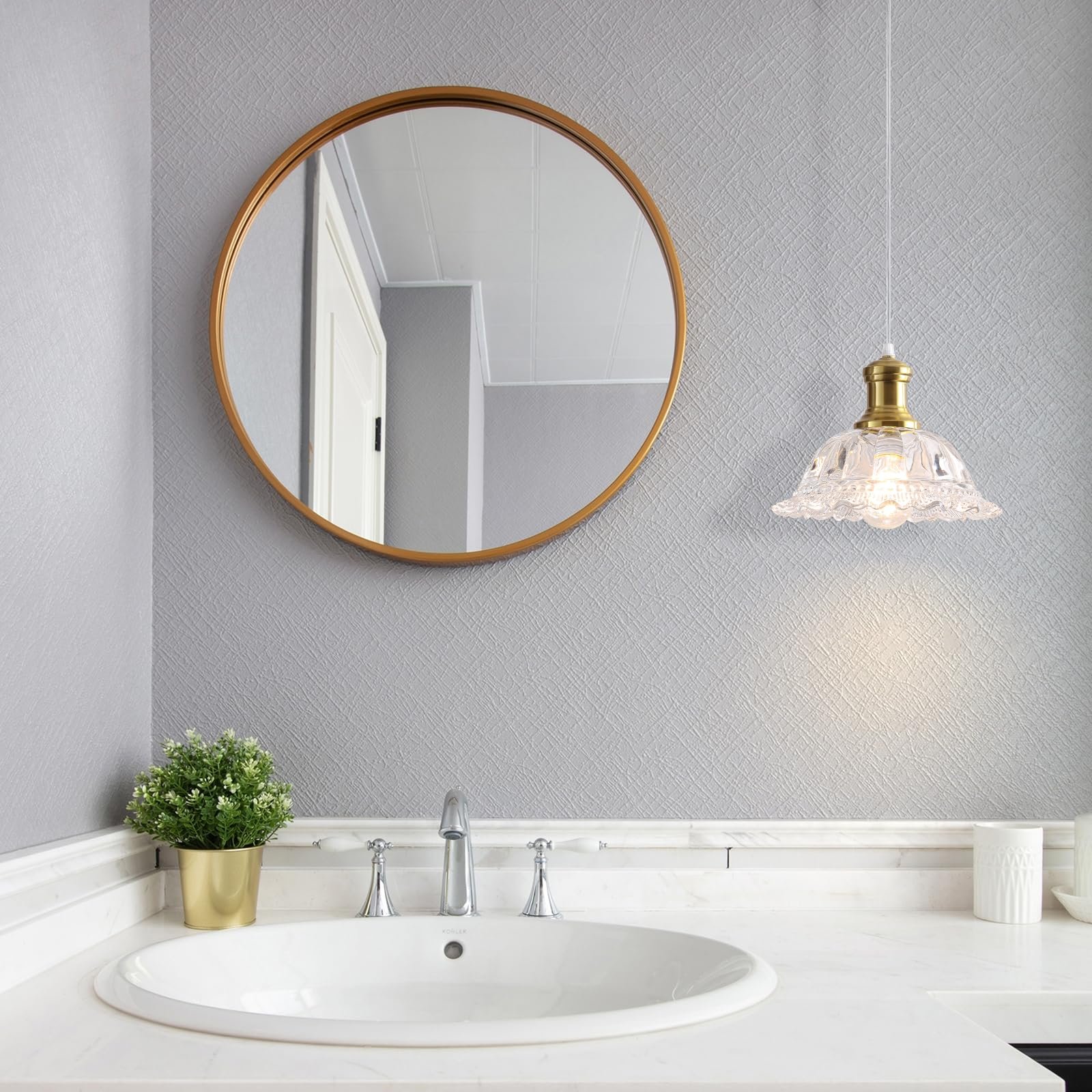 Gold Vintage Pendant Light with Clear Glass Shade - Image 3