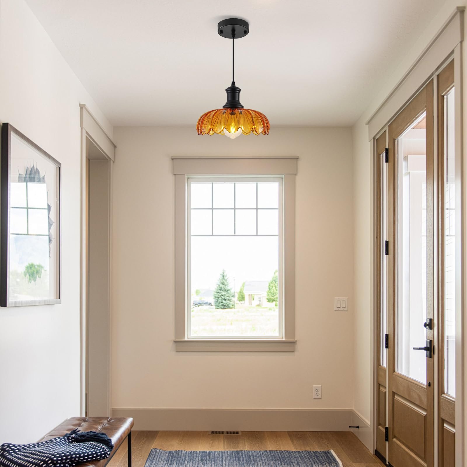 Orange Vintage Pendant Light with Glass Shade - Image 3
