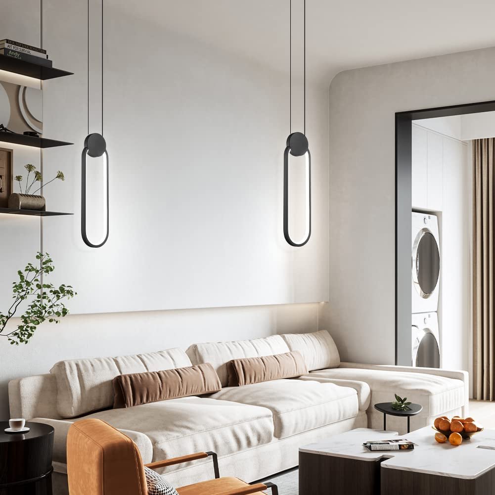 Black Modern LED Oval Pendant Light 2-Pack - Image 3