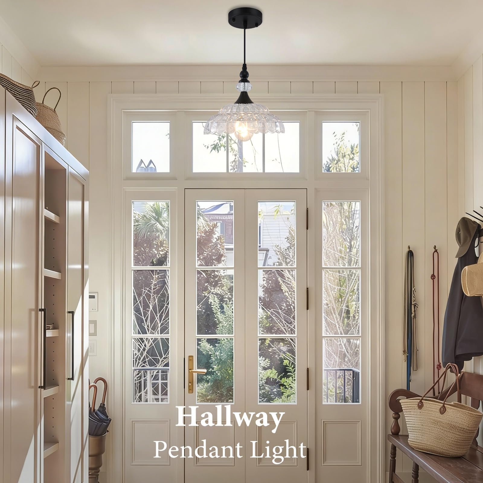 Farmhouse Black Pendant Light with Glass Shade - Image 3