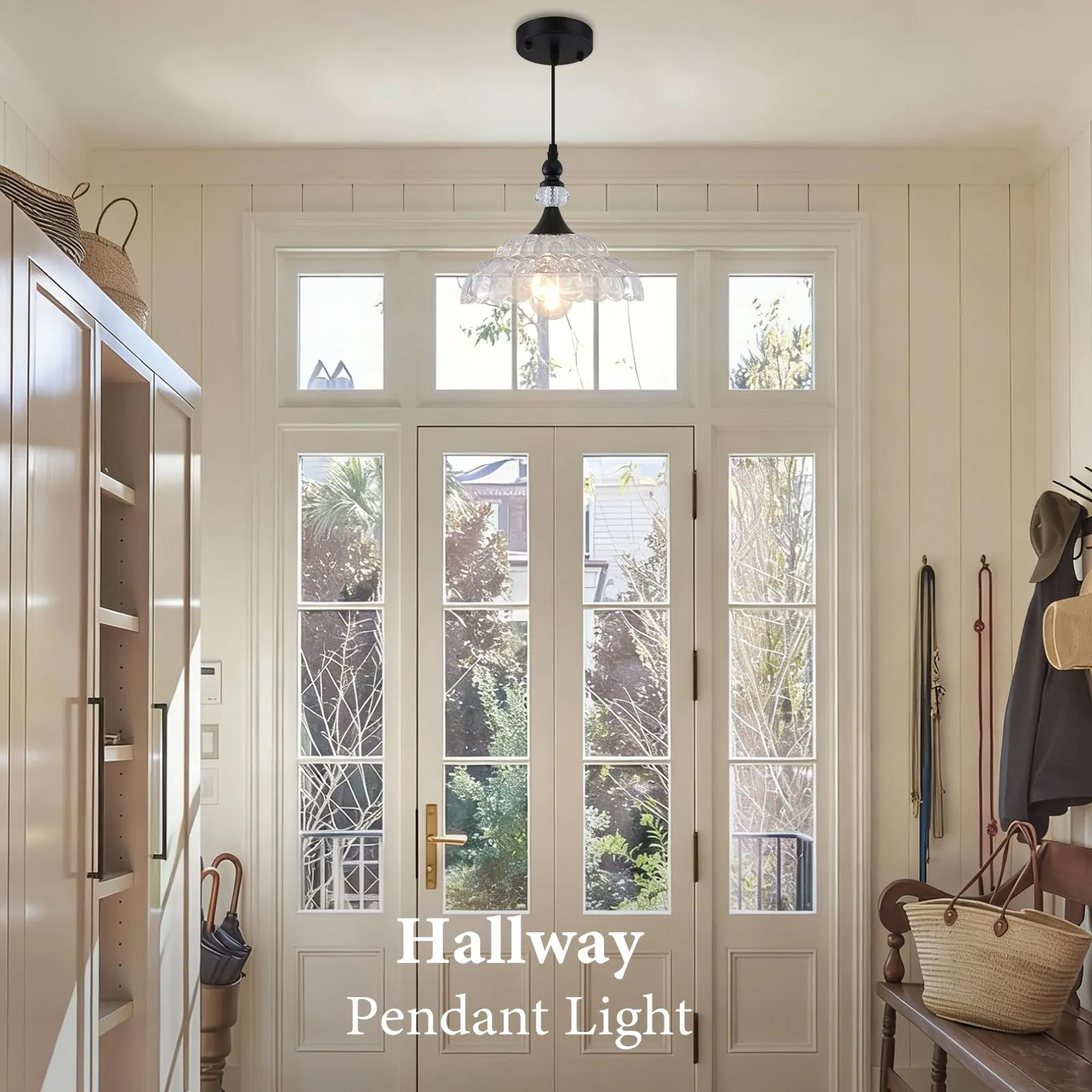 Farmhouse Black Pendant Light with Glass Shade - Image 3