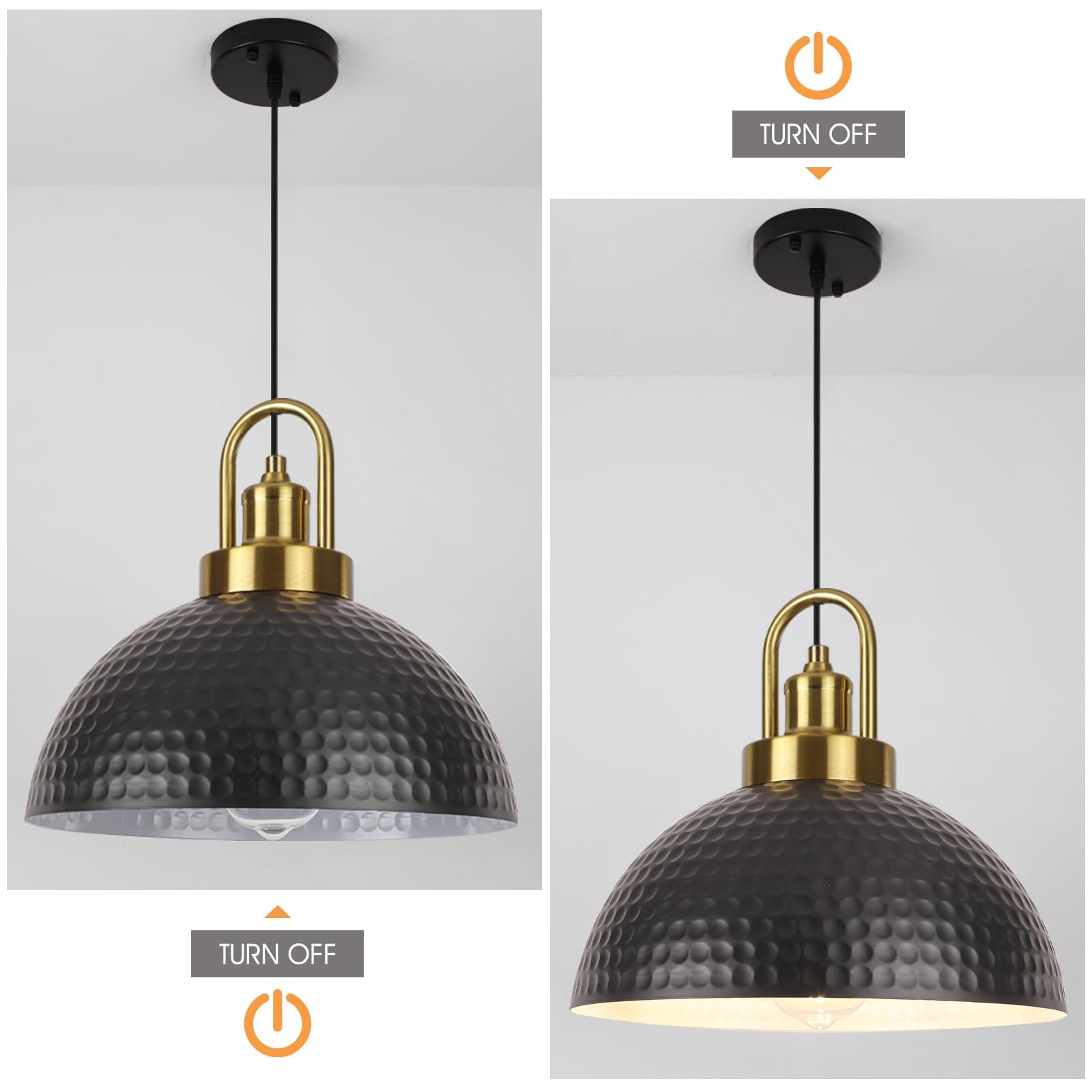 Black Vintage Farmhouse Hammered Pendant Light - Image 3