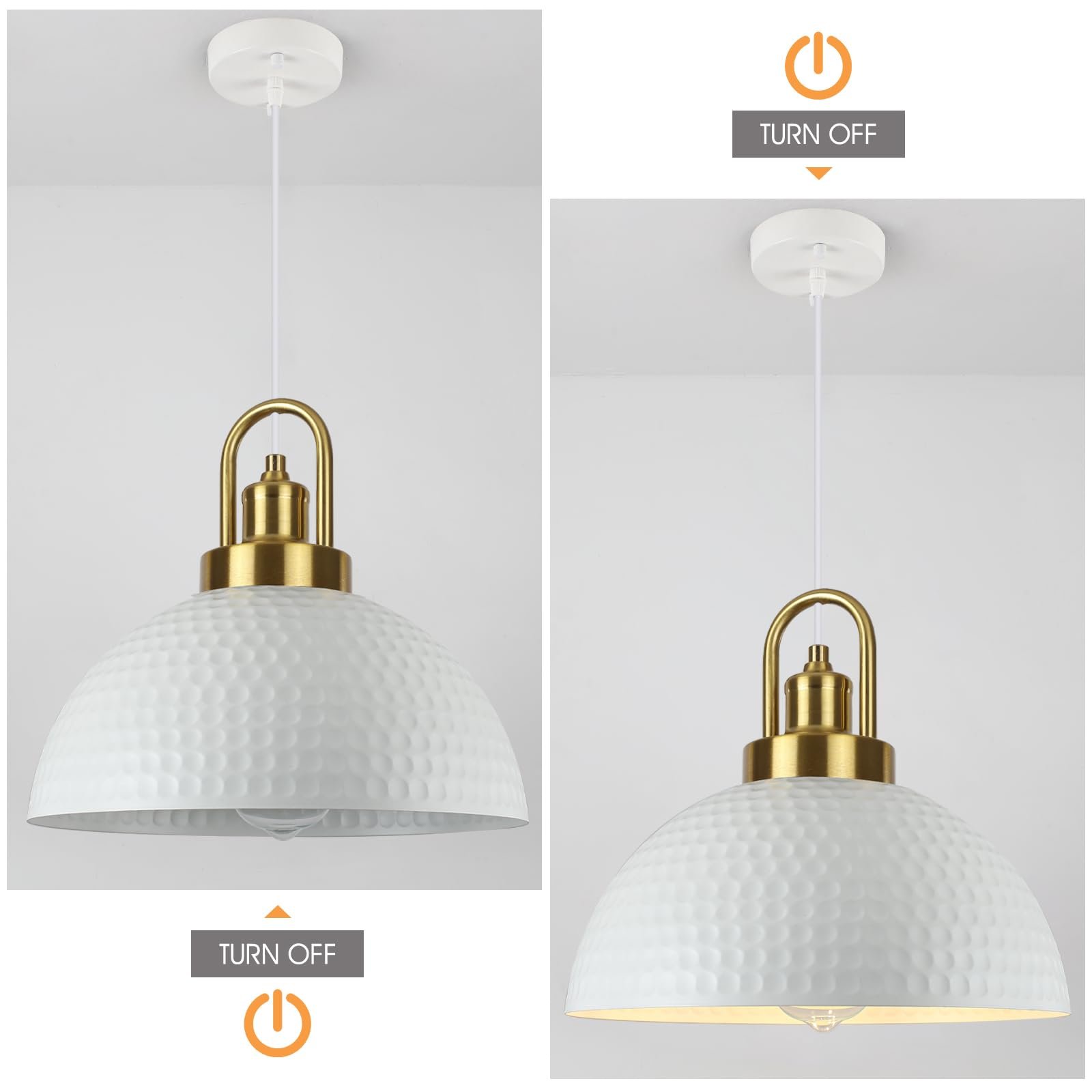 White Hammered Pendant Light 11.8" with Gold Holder 2-Pack - Image 5
