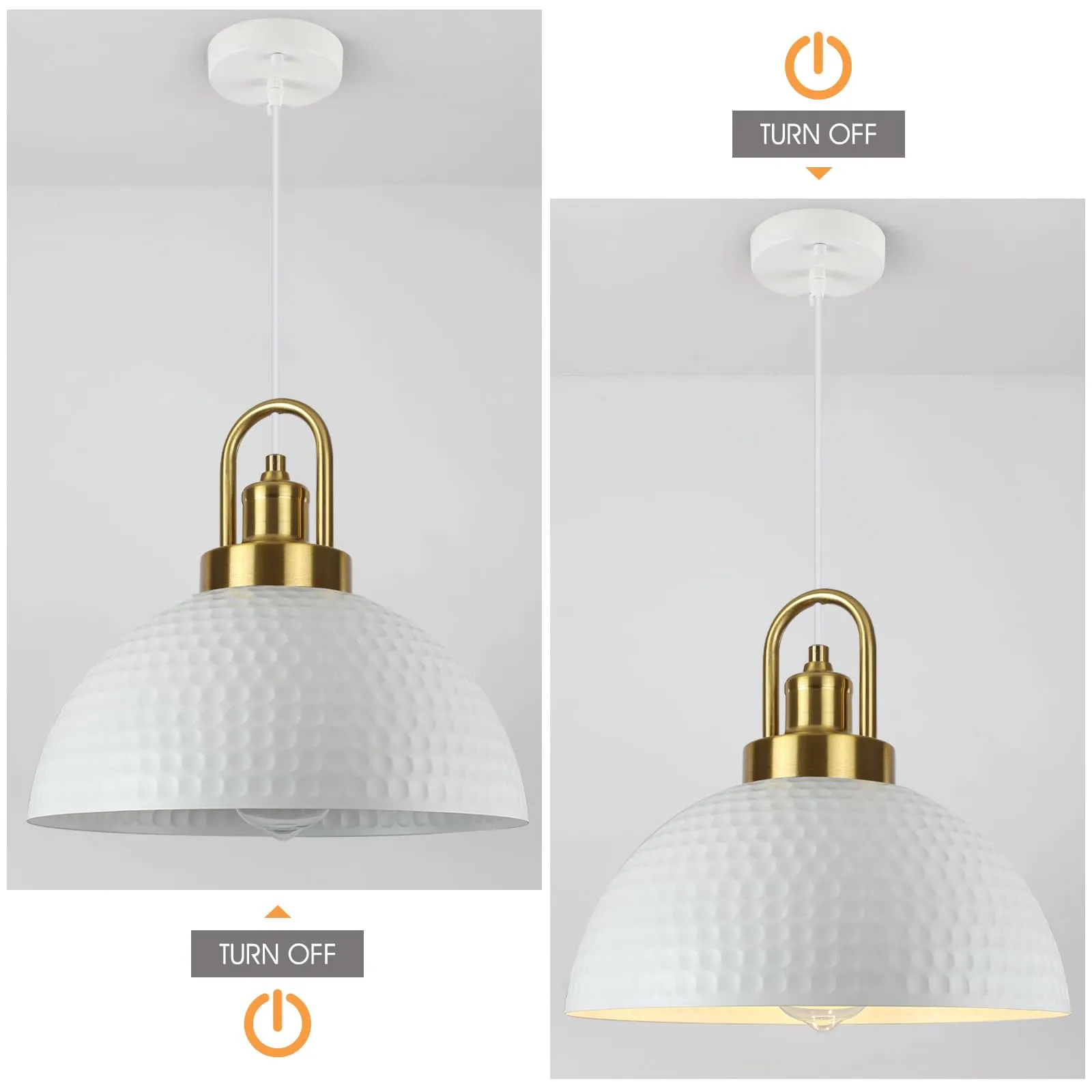 White Hammered Pendant Light 11.8" with Gold Holder 2-Pack - Image 5