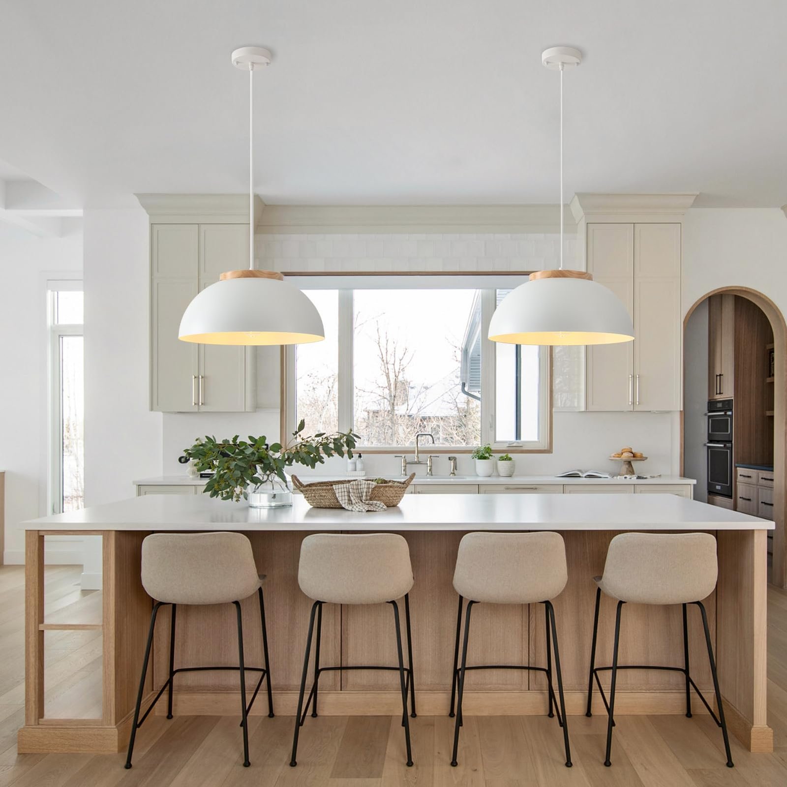 White Large Farmhouse Pendant Light 16" with Wooden Holder 2-Pack - Image 7