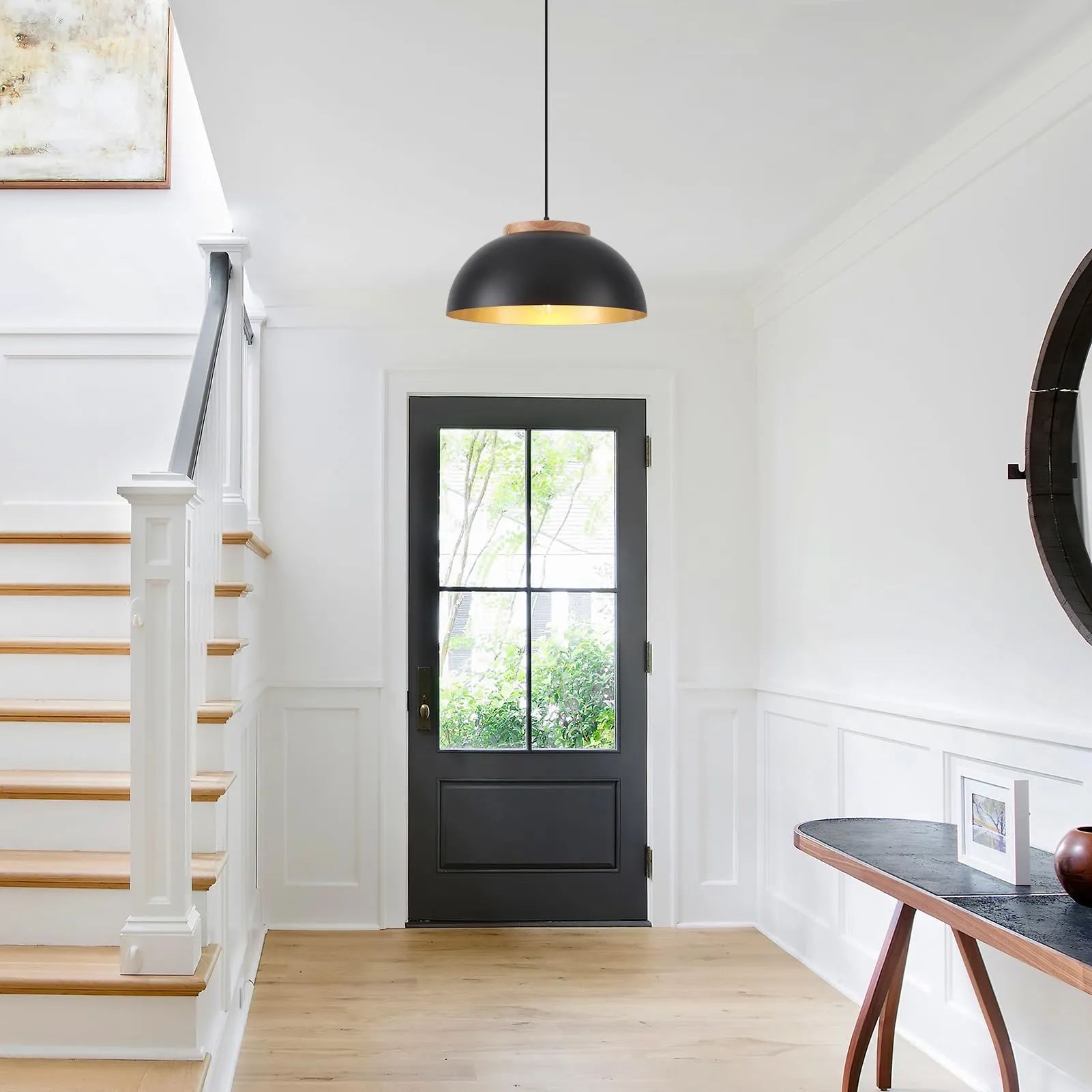 Black Large Farmhouse Pendant Light 16" with Wooden Holder 2-Pack - Image 6