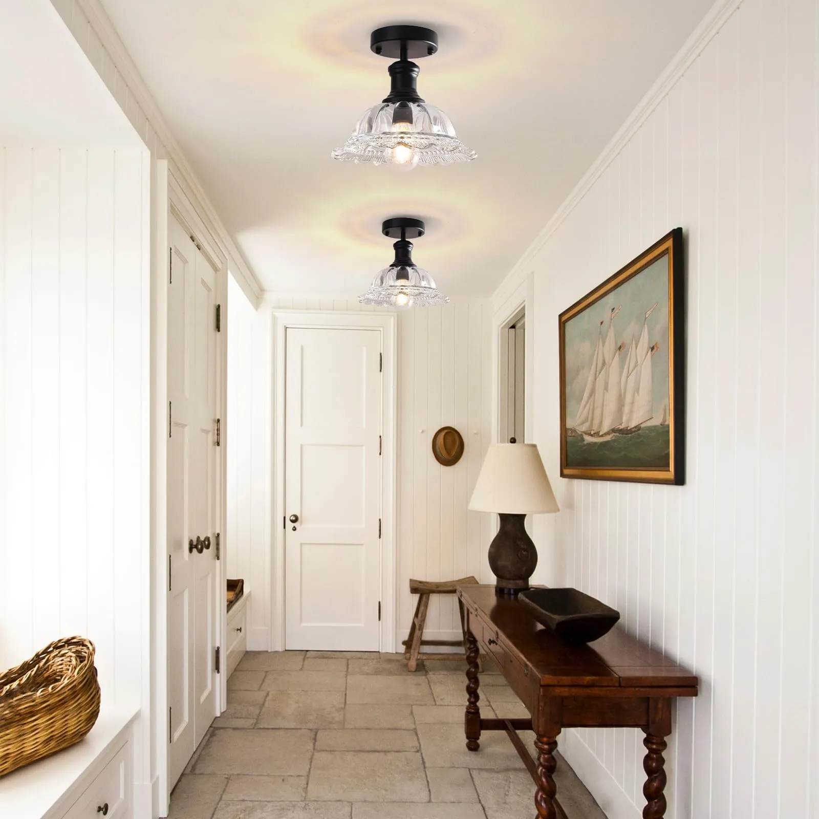 Vintage Glass Semi Flush Mount Ceiling Light - Image 4