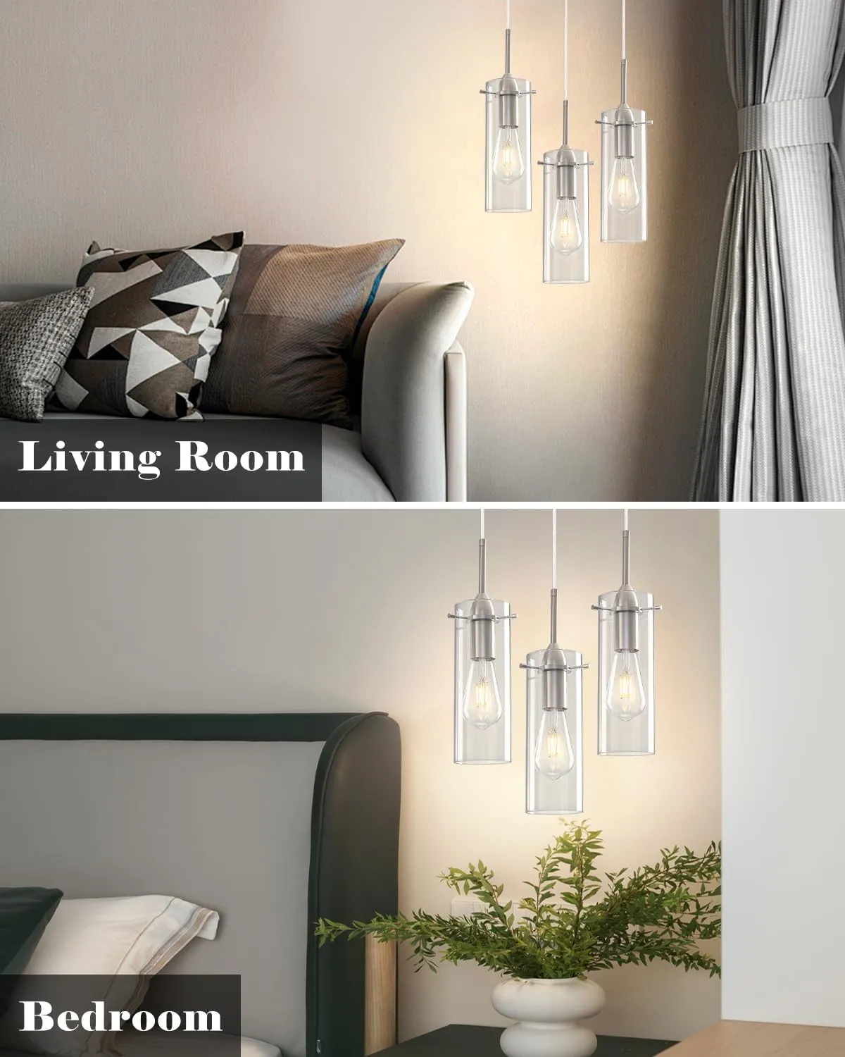 Brushed Nickel Modern Glass Pendant Light 3-Pack - Image 5