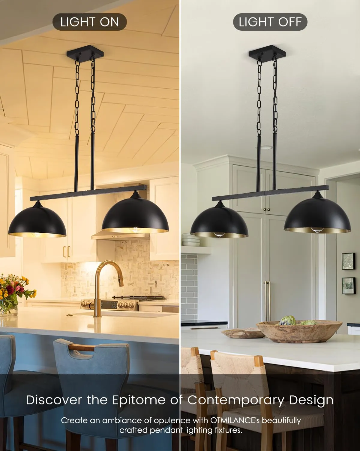 Black Modern 2-Light Dome Island Pendant Light - Image 4