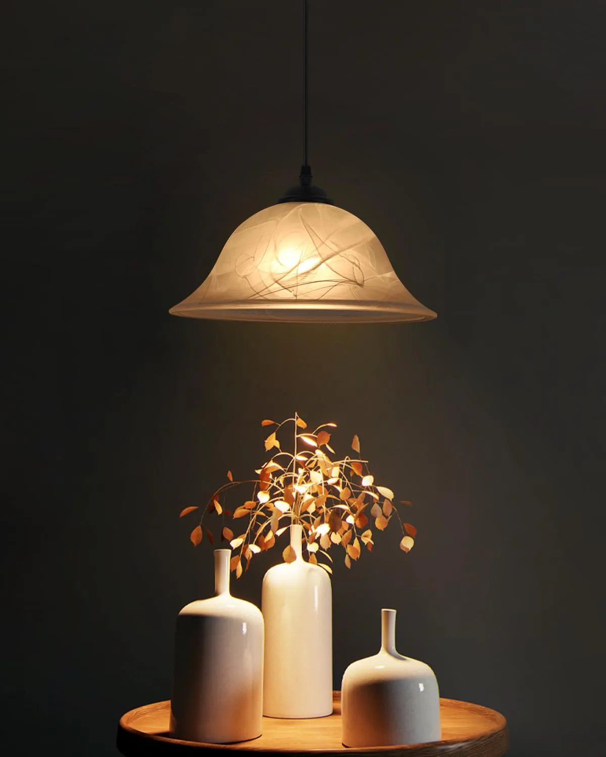 Black Farmhouse Alabaster Glass Pendant Light 11.8" - Image 5