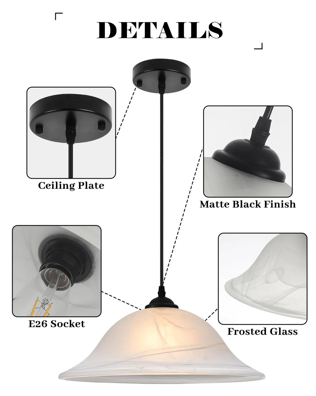 Black Oversized Farmhouse Frosted Glass Pendant Light 16" - Image 4