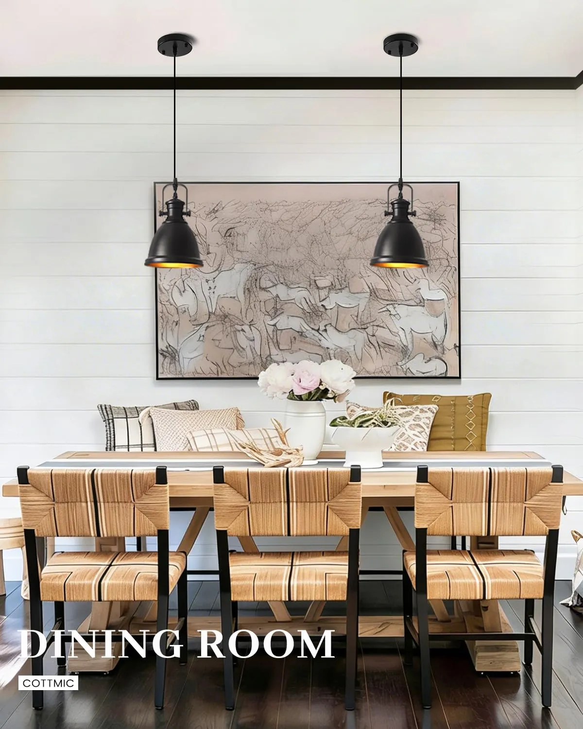 6.5" Black Vintage Farmhouse Pendant Light 3-Pack - Image 4
