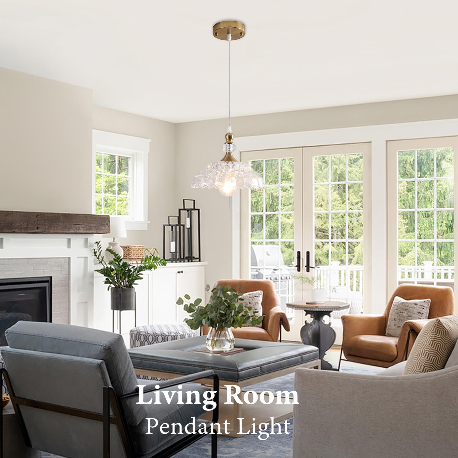Champagne Bronze Farmhouse Pendant Light with Flower Shade - Image 6