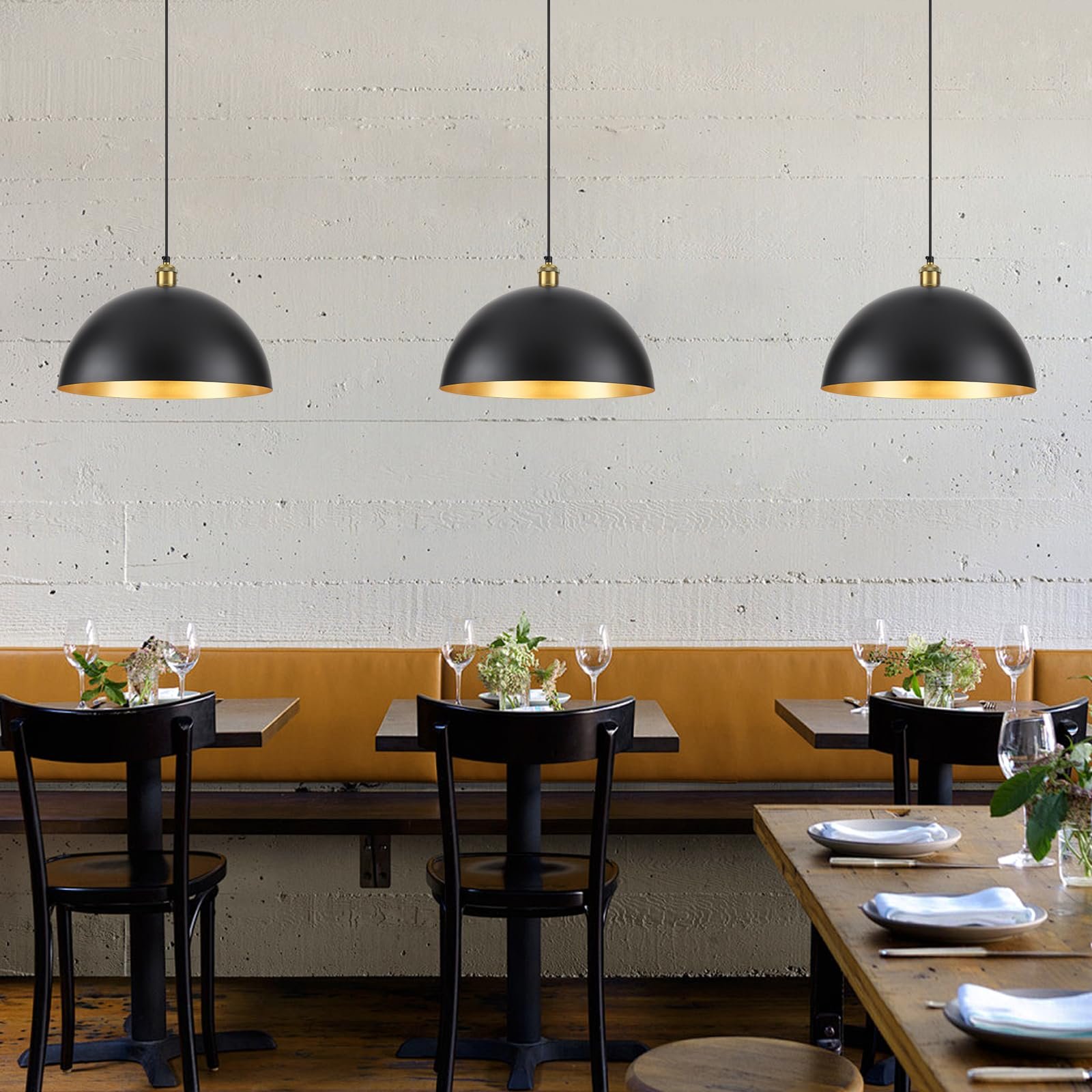 16" Black Vintage Large Dome Pendant Light 2-Pack - Image 4