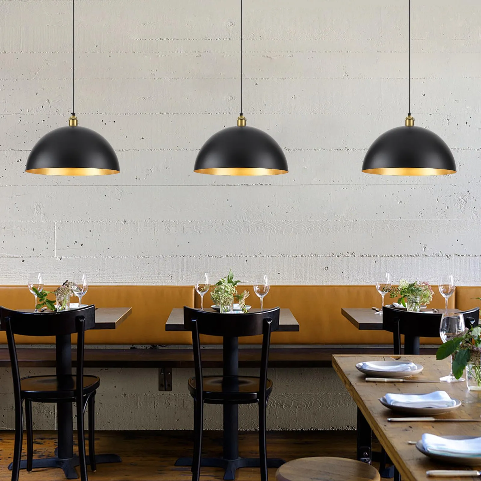 16" Black Vintage Large Dome Pendant Light 2-Pack - Image 4
