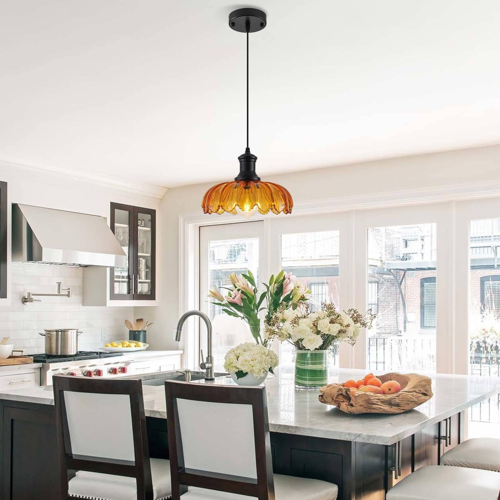 Orange Vintage Pendant Light with Glass Shade - Image 2