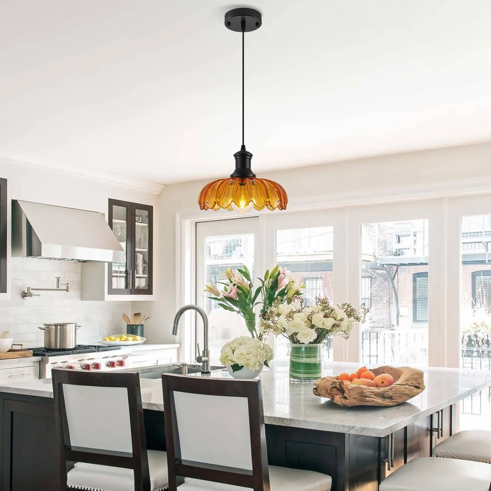 Orange Vintage Pendant Light with Glass Shade - Image 2